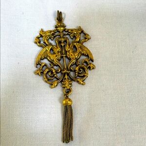 Dragon Crest Ornate Gold tone Pendant with Tassel Assessorcraft NY.